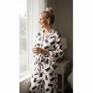 NWT SHESHOW Satin Pajama Set XXL Guinness Pint Print Button Lounge Set